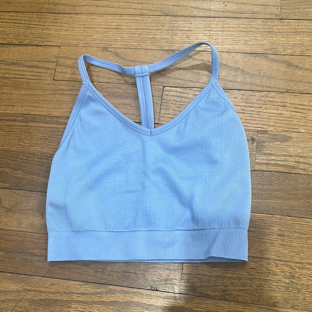 Spiritual Gangster Sky Blue Ribbed Icon Seamless Bra